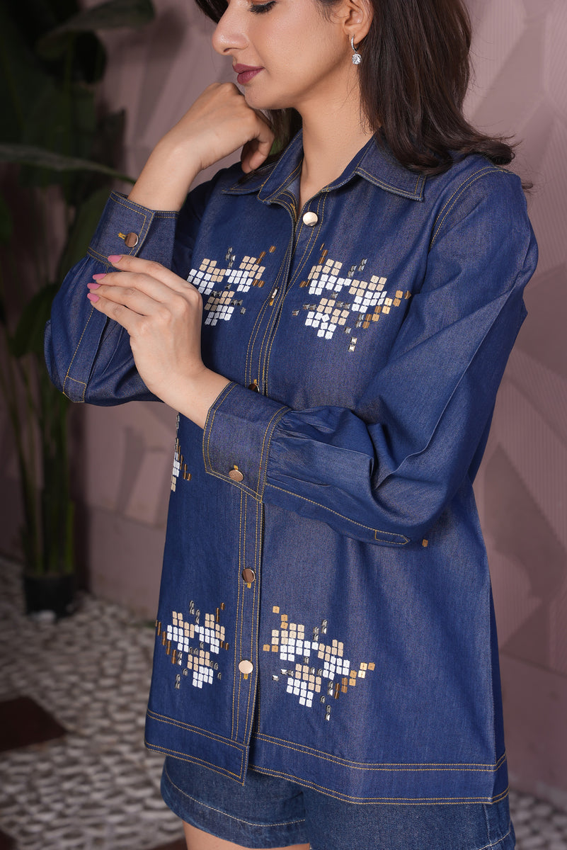 Gold Button Denim Co-ord Set – Indigo